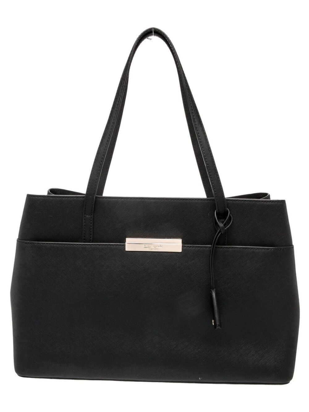 kate spade black tote with gold plaque